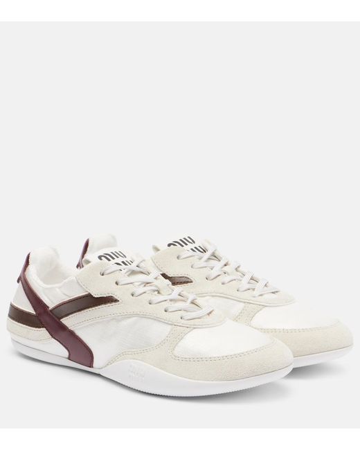 Miu Miu White Gymnasium Suede-Trimmed Sneakers