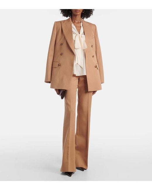 Stella McCartney Natural Bow-Detail Lace-Trimmed Silk Blouse