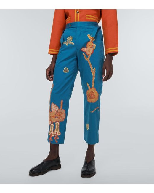 Bode Blue Bell Flower Cotton Pants for men