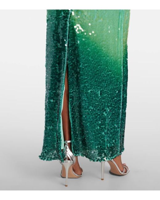 Jonathan Simkhai Green Translucent Sequined Semi-Sheer Gown