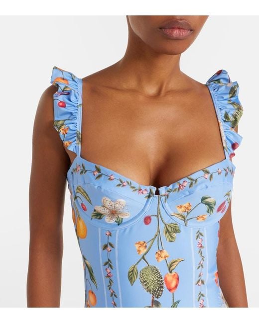 Agua Bendita Blue Ajonjoli Printed Ruffled Swimsuit