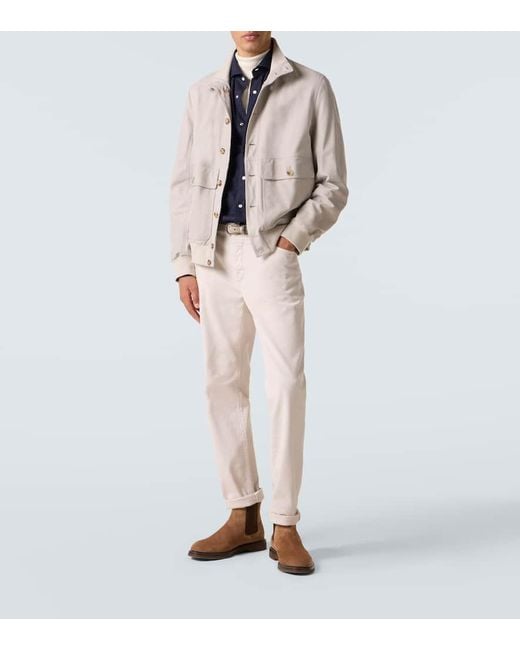 Brunello Cucinelli Blue Chevron Cotton-Blend Flannel Shirt for men