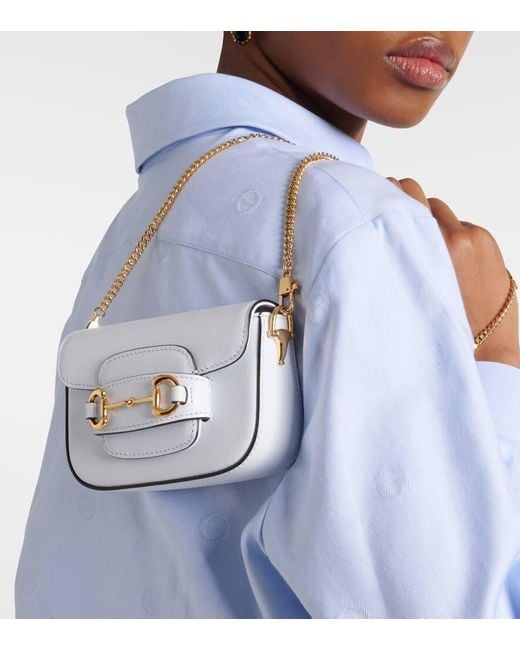 Gucci White Schultertasche Horsebit 1955 Micro Aus Leder