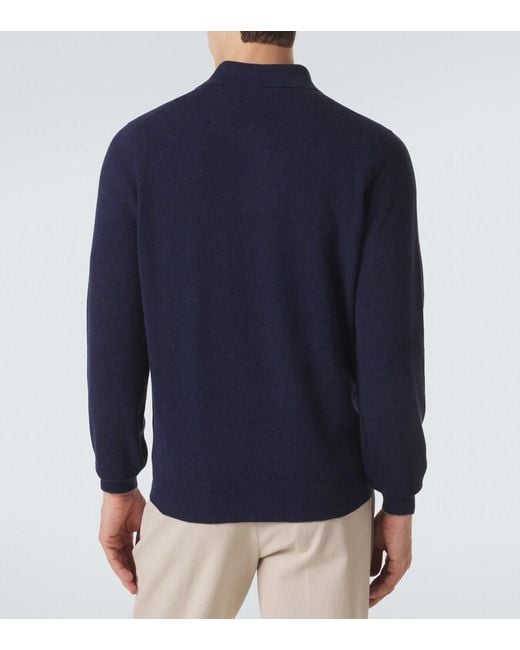 Brunello Cucinelli Blue Cashmere Polo Sweater for men