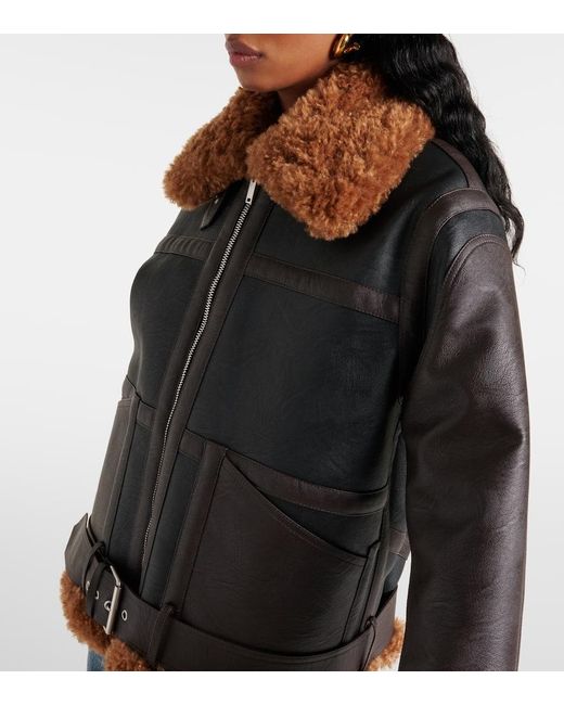 Stella McCartney Black Faux Shearling-Trimmed Biker Jacket