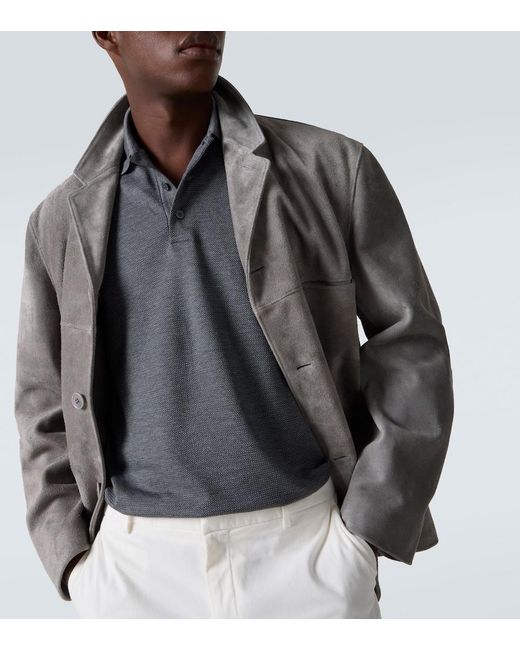 Zegna Gray Cotton And Silk Pique Polo Shirt for men