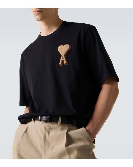 AMI Black Ami De Coeur Cotton Jersey T-Shirt for men