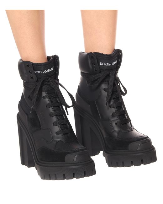 Dolce & Gabbana Trekking Leather Ankle Boots in Black | Lyst
