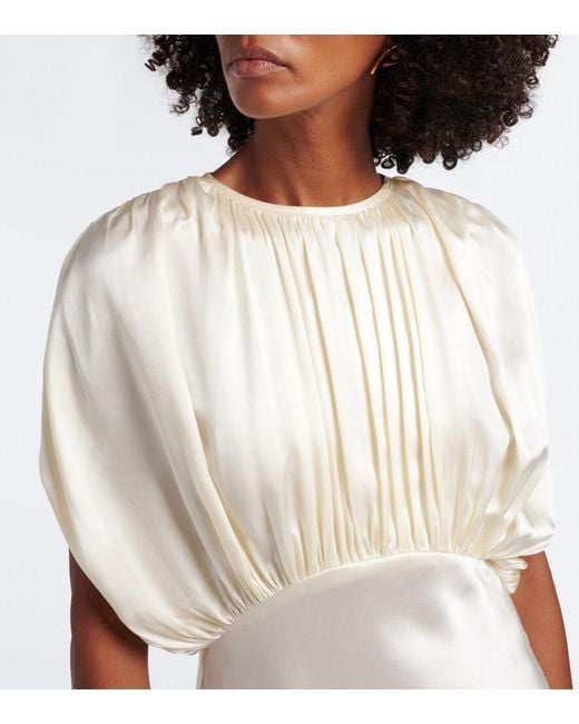 TOVE White Peta Draped Peplum Silk Satin Top