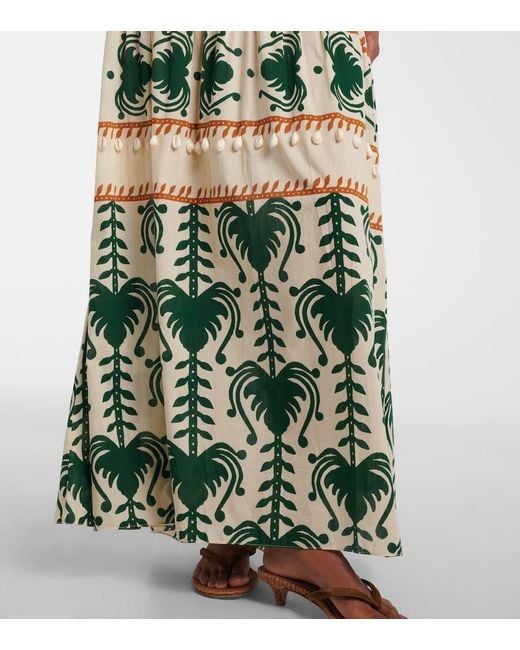 Johanna Ortiz Green Printed Cotton Poplin Maxi Dress