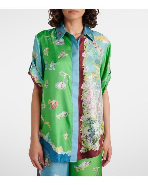 ALÉMAIS Green Daria Printed Silk Satin Shirt