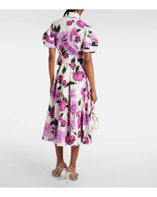Vestido Camisero Midi De Algodon Floral Erdem de color Pink