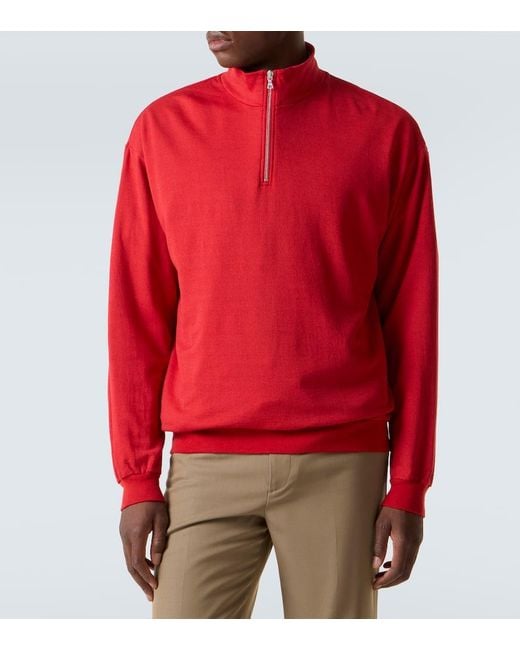 Auralee Red Wool-Blend Half-Zip Sweatshirt for men