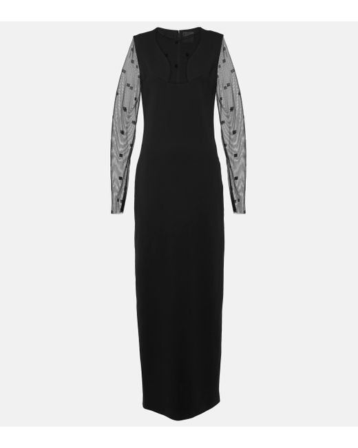 Givenchy Black Logo Embroidered Mesh And Jersey Maxi Dress