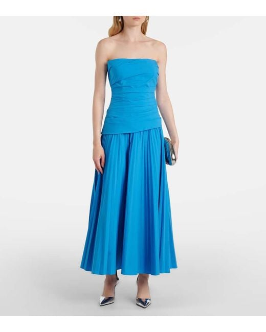 Jonathan Simkhai Blue Arie Strapless Cotton-Blend Midi Dress