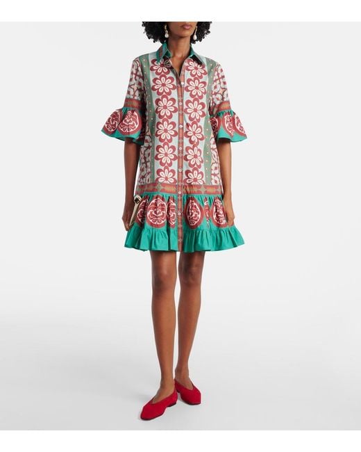 LaDoubleJ Red Choux Printed Cotton Poplin Shirt Dress
