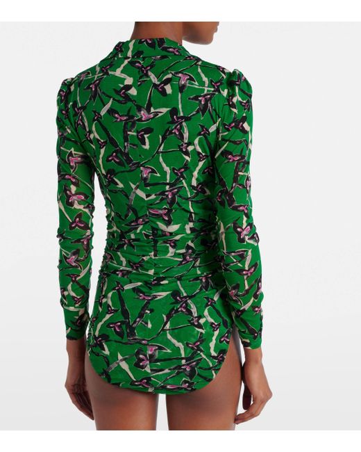 Diane von Furstenberg Green Giorgi Printed Mesh Bodysuit