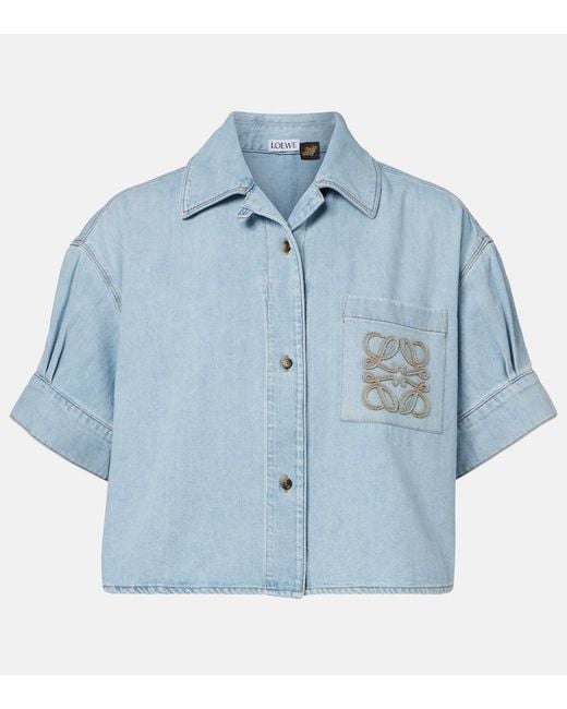 Loewe Blue Paula's Ibiza Anagram Cropped Denim Shirt