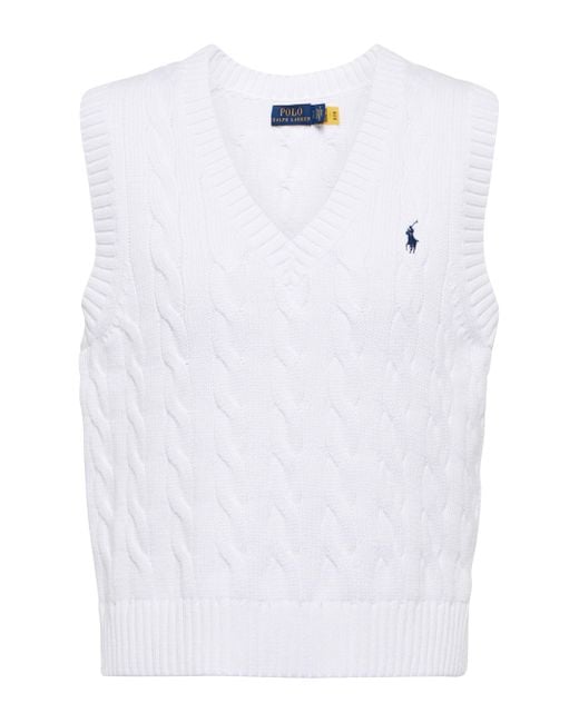 Polo Ralph Lauren Cable-knit Cotton Sweater Vest in White - Lyst
