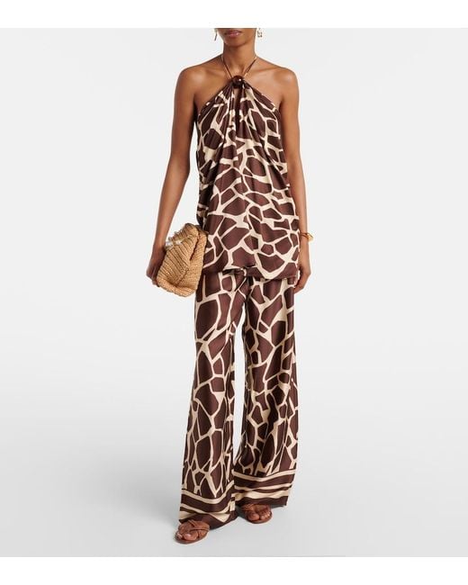 Faithfull The Brand Brown Jensen Animal-Print Halterneck Satin Top