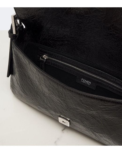 Fendi Black Baguette Small Leather Shoulder Bag