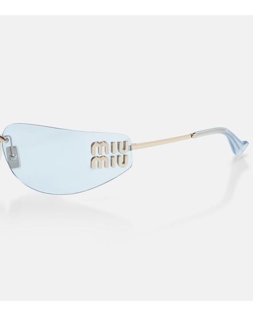 Miu Miu Blue Logo Rectangular Sunglasses