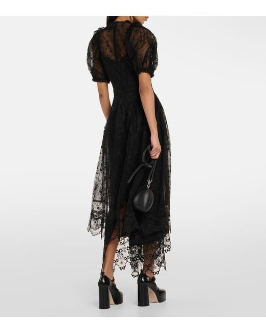 Simone Rocha Black Embellished Lace Midi Dress