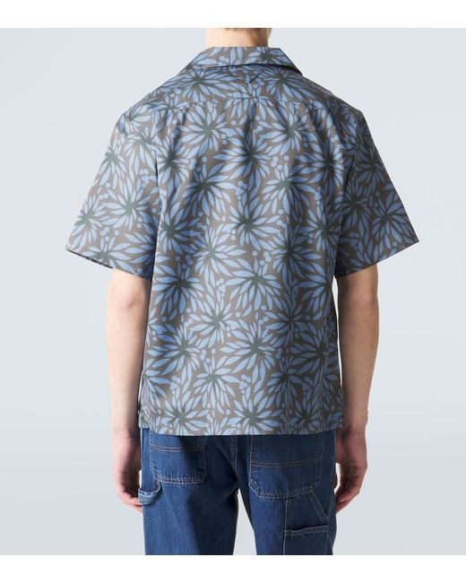 Prada Blue Printed Cotton And Silk Bowling Shirt for men