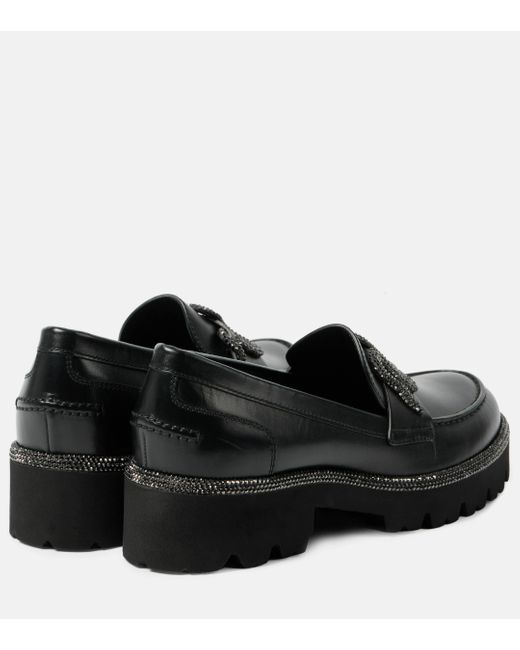 Rene Caovilla Black Morgana Embellished Leather Loafers