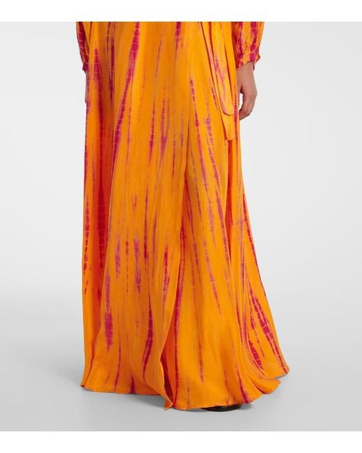 Anna Kosturova Orange Tie-Dye Silk Wrap Dress