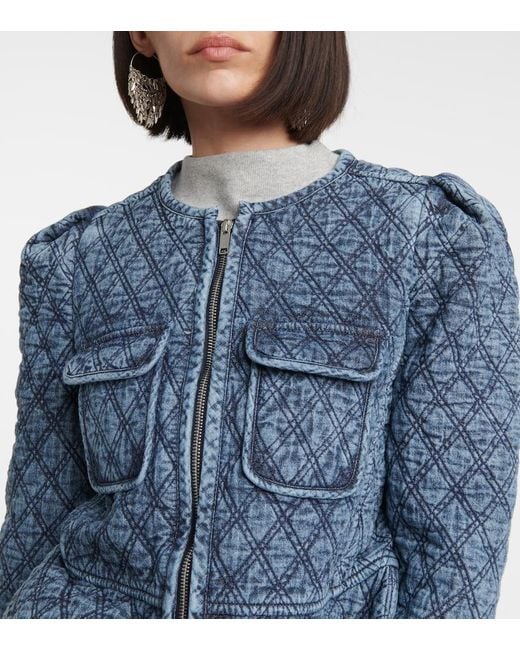 Isabel Marant Blue Deliona Quilted Zip-up Denim Jacket