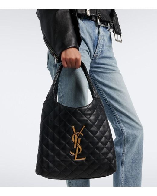 Saint Laurent Black Icare Medium Quilted Leather Shopper