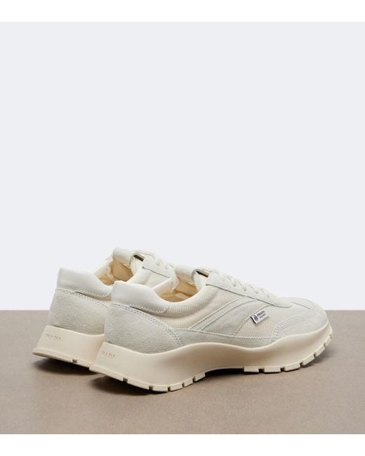 Prada White Suede-Trimmed Sneakers