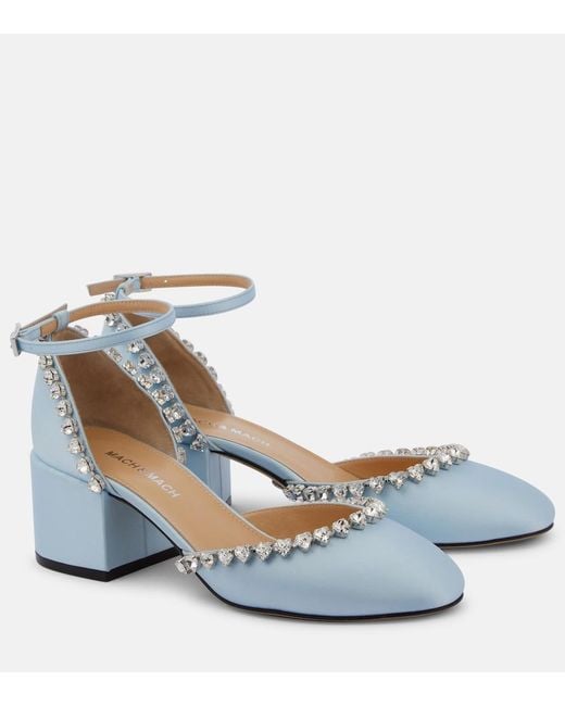 Mach & Mach Blue Audrey 55 Embellished Satin Pumps