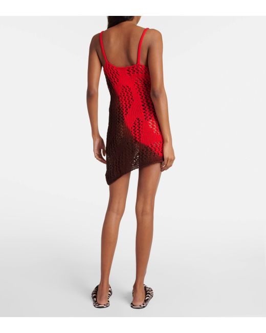The Attico Red Printed Cotton Crochet Minidress