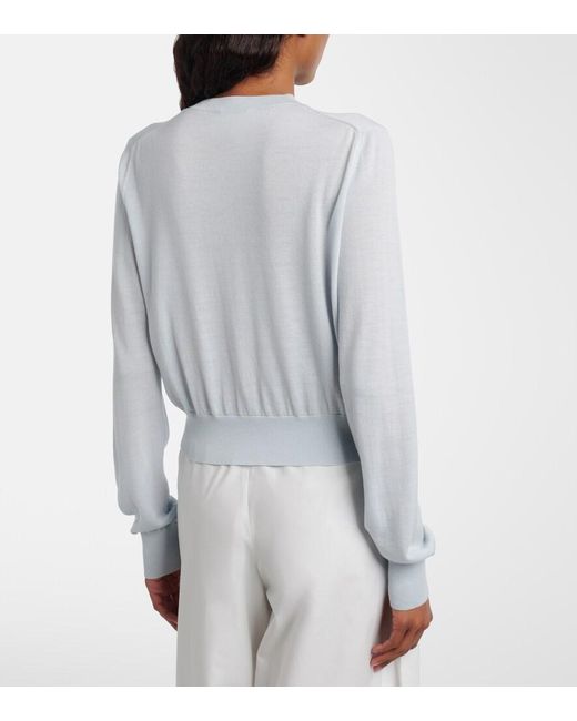 Khaite Blue Tansy Cropped Wool And Cashmere Cardigan