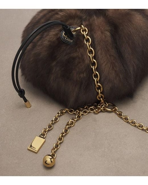 Chloé Black Plisse Shearling Shoulder Bag