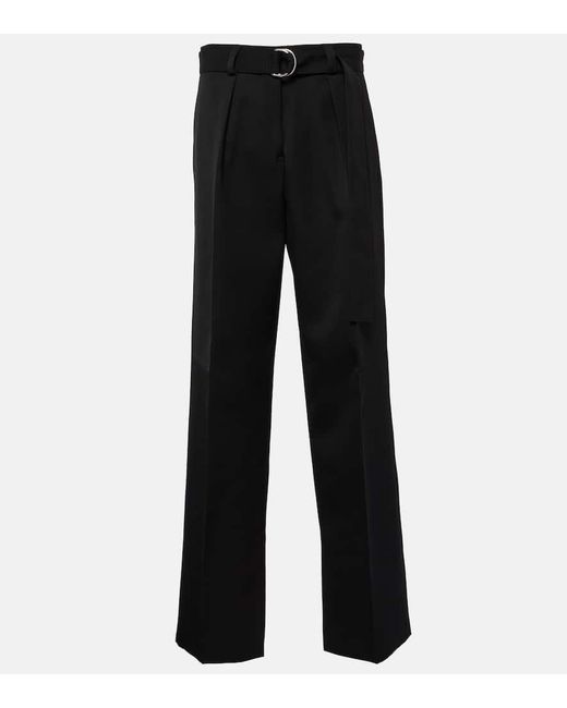 Pantaloni a gamba larga in gabardine di lana di Jil Sander in Black