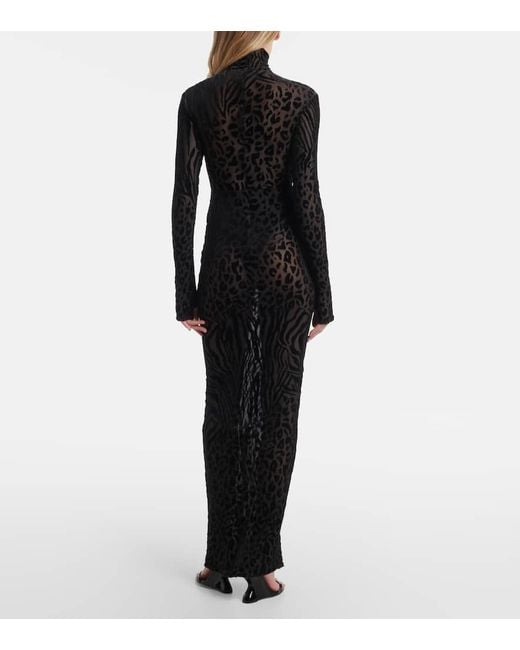 Alex Perry Black Sheer Animal-Print Devore Maxi Dress