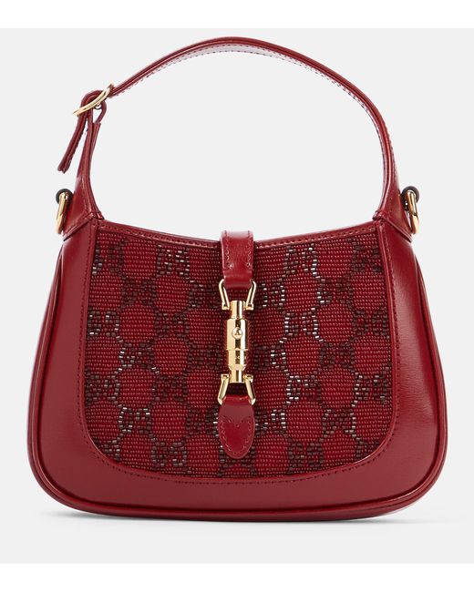 Gucci Jackie 1961 Gg Leather and Red Canvas Shoulder Bag