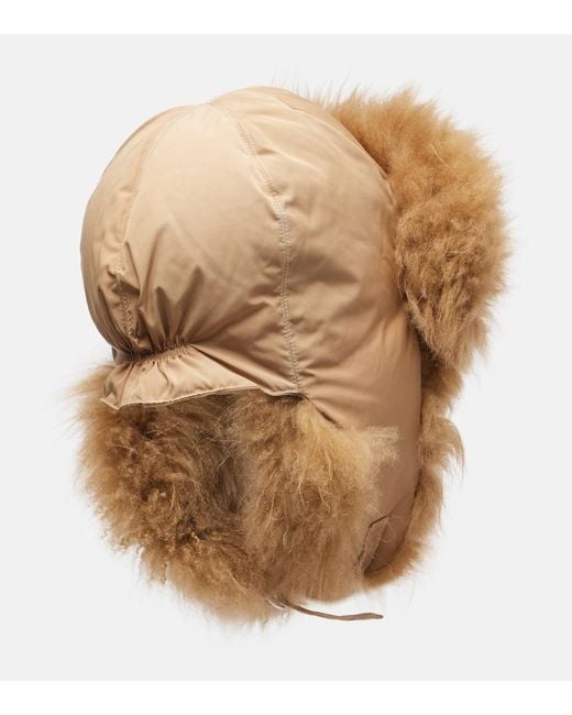Yves Salomon Natural Shearling-Trimmed Down Hat