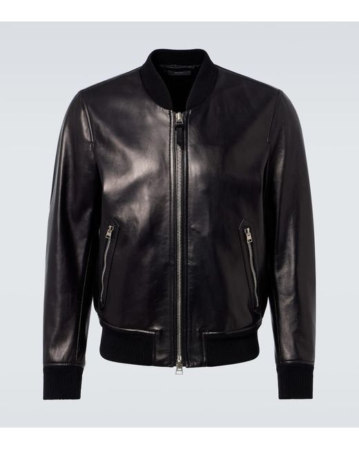 Tom Ford Black Leather Bomber Jacket for men