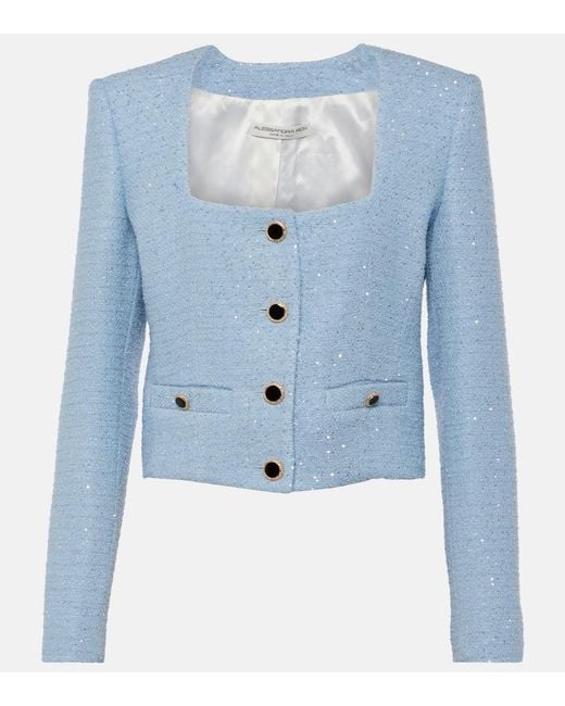Alessandra Rich Blue Sequined Tweed Jacket