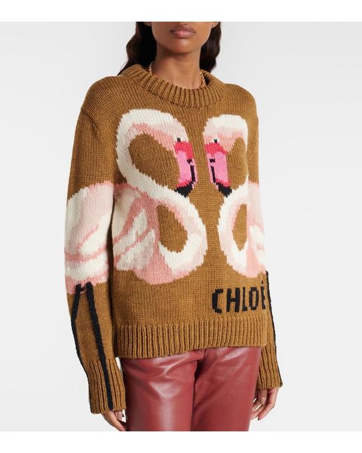 Chloé Brown Wool Jacquard Sweater