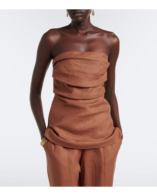 Faithfull The Brand Brown Salina Linen Top