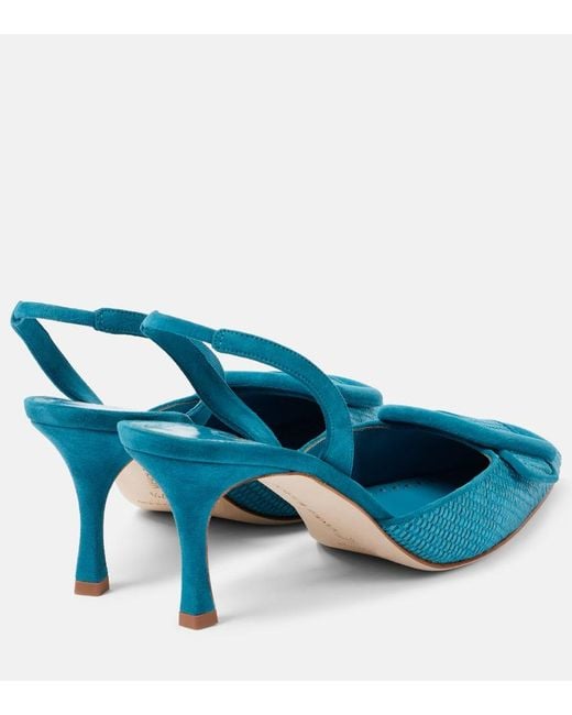 Manolo Blahnik Blue Maysli 70 Raffia Slingback Pumps