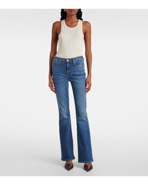 7 For All Mankind Blue Mid-Rise Flared Jeans