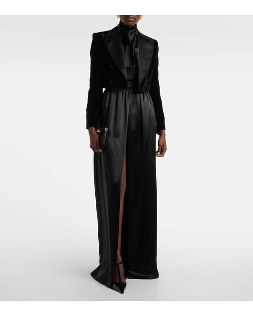 Dolce & Gabbana Black Cropped Velvet Tuxedo Jacket