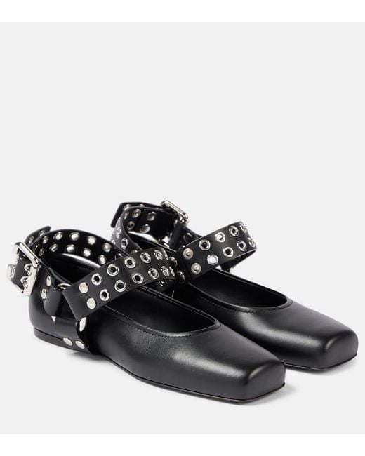 Alaïa Black Verzierte Mary-Jane-Ballerinas Aus Leder