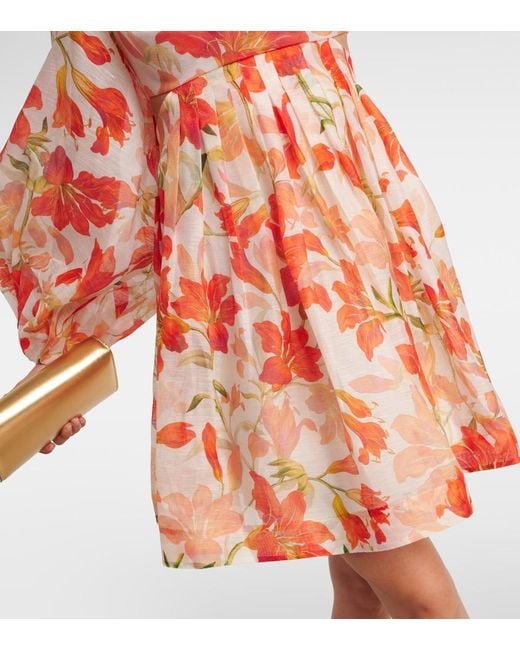 Zimmermann Orange Tranquillity Floral Linen And Silk Minidress